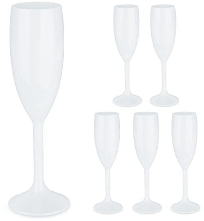 Relaxdays Copas Cava Plástico, Set de 6, Irrompibles y Libres de BPA, 160 ml, Reutilizables, Vasos Champán, Blanco