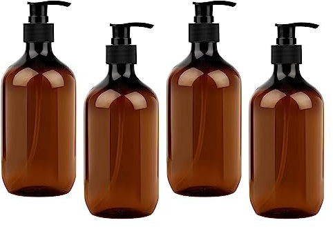 MXTIMWAN 4 Pezzi Dispenser di Sapone da 500 ml, Dispenser di Sapone Liquido con Pompa, Plastica, Bottiglie Vuote Pompa a Pressione per Shampoo, Lozioni, Bagno, Cucina
