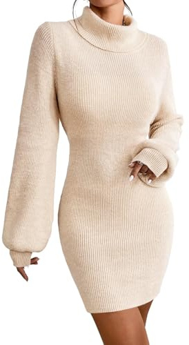 JUOIANTANG Vestido de punto para mujer, jersey largo de otoño para mujer, vestido de cadera para mujeres, albaricoque, S