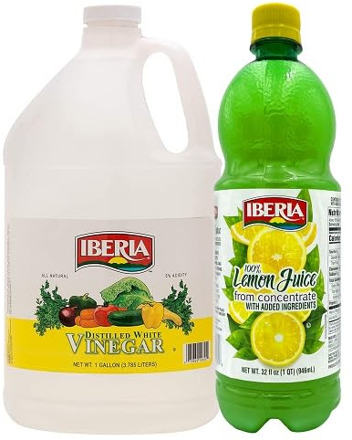 Iberia All Natural Distilled White Vinegar, 1 Gallon - 5% Acidity + Iberia Lemon Juice from Concentrate, 32 fl oz