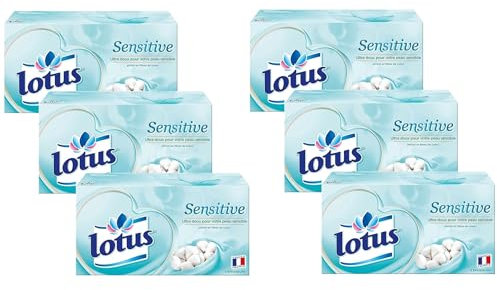 Lotus Sensitive 480 Mouchoirs blanc en boîte (Lot de 6 Boîtes x 80 Mouchoirs) 4 épaisseurs pour plus de confort - Offre Spéciale