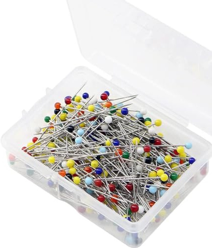 QHFalashbuy Spille Dritti 300 Pcs Spilli da Sarta,Testa Vetro Spilli Dritti Tonda,Spille da Cucito per Tessuto Colorata per Tessuto DIY Gioielli Bouquet Cucito Sartoria Artigianato 38mm