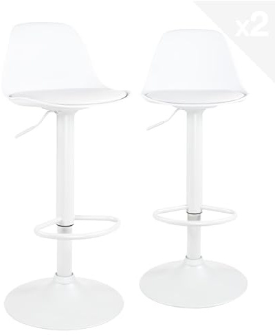 KAYELLES Lot de 2 tabourets de Bar réglables SIG Blanc intégral