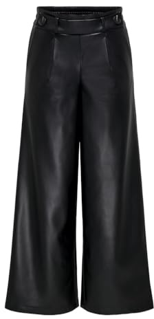 Only Onlbina Faux Leather Wide Pant BF Otw Pantaloni da Donna, Nero, (S) W x 34L