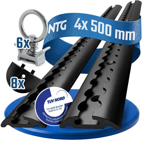 NTG Binario per airline, 0,5 m/500 mm, semicircolare in alluminio, certificato TÜV, selezione set di ricambio, accessorio per rimorchio, fissaggio del carico, guida in alluminio, camion, auto, furgoni