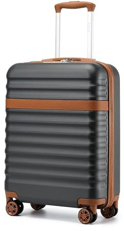 KONO Koffer Trolley Handgepäck Koffer Reisekoffer von ABS+PC Hartschalenkoffer mit 4 Rollen TSA Schloss (Grau/Braun,M)