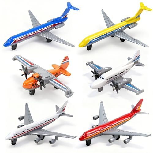 Tcvents Toy Airplane, 6 Pcs Diecast Aeroplane Toys for Boys Age 3-12, Aircraft Plane Playset, Plane Toys for Kids Boys Toy Girls Birthday Cake Gift
