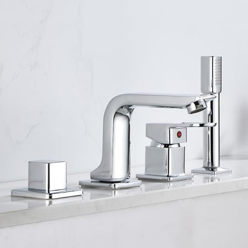 Agteruo Grifo Mezclador de Ducha de baño Moderno de 4 Orificios, Monomando con Agua Caliente y fría, rotación de 360°, grifos de bañera de 4 Orificios, Grifo de llenado de bañera con Ducha Cromado