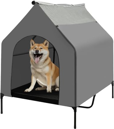 Hundkoja utomhus, 125 × 92 × 122 cm husdjurstält med hundsäng, lastkapacitet 20–30 kg, avtagbar och lätt att rengöra, för lägenheter, djurbutiker