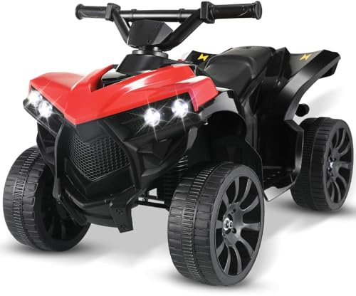 MAMIZO 6V Kids Electric Ride on Car, ATV Quad Bike with MP3 Music Player, Trumpet and LED Lights, USB Charging, Children Vehicle Quad Electric Car 3-5 km/h, for 3 Years Old Boys Girls, Red