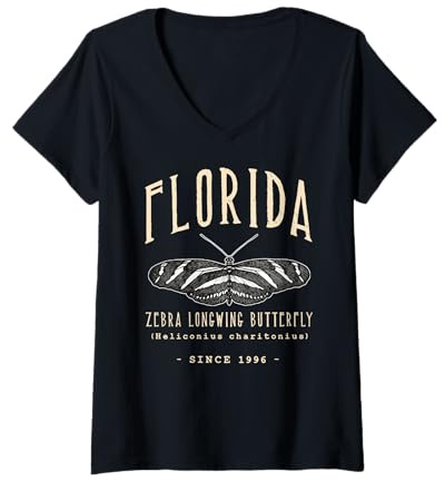 Womens Florida Zebra Longwing Butterfly V-Neck T-Shirt