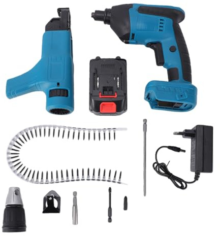 ViaGasaFamido Cacciavite Elettrico a Batteria Pistola per Cartongesso Batteria 4000mAh Coppia 45Nm 0-4200 Giri/min con Cassetta degli Attrezzi da 300 Viti per Assemblaggio di Mobili