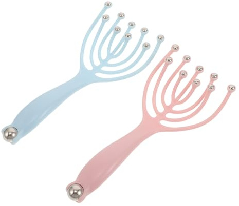 KICHOUSE 2 St Manuella Hårbottenmassageklor med Klor och Stålkulor Bärbar och Ergonomisk Huvudmassageapparat för Avkoppling och Stresslindring Passar Både och Kvinnor Blå och Rosa