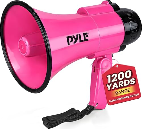 Pyle Portable Megaphone Speaker Siren Bullhorn - Compact and Battery Operated with 30 Watt Power, Microphone, 2 Modes, PA Sound and Foldable Handle for Cheerleading and Police Use (Pink)