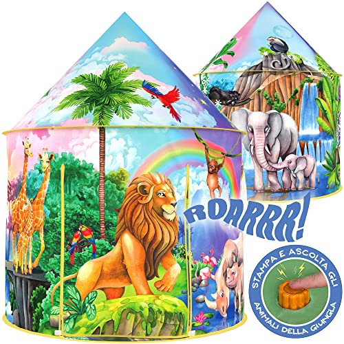 W&O Jungle Adventure Play Tent with Lifelike Animal Sounds - Captivating Pop Up Tent for Boys & Girls - Perfect for Indoor & Outdoor Adventures