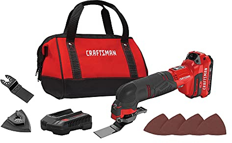 CRAFTSMAN V20 Cordless Oscillating Tool Kit Multi-Tool with Blades, Sand Paper, Battery and Charger Included (CMCE501D1)