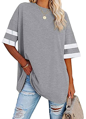 Famulily Tunic Tops for Women UK Round Neck Baseball T Shirt Soft Baggy Tee Tops for Women Grey XXL