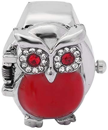SALALIS Ringuhr, bequem zu tragende Fingeruhr-Eulen-Muster für verschiedene Fingergrößen für Unisex(rot)