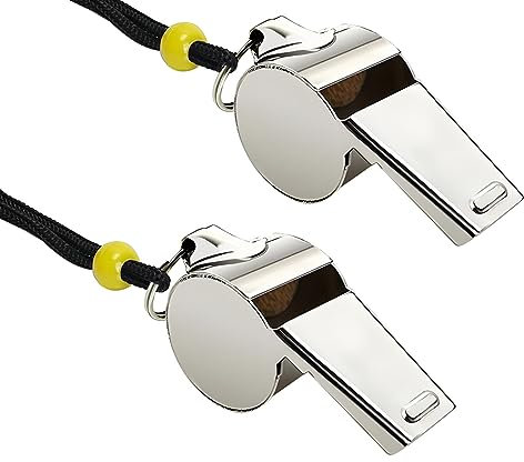 FUKPO 2 Stück Trillerpfeife, Schiedsrichter Pfeifen Edelstahl Trillerpfeifen Signalpfeife mit Schwarz Schlüsselband, Laut Metall Schiedsrichterpfeife Silber Pfeife Sport Trainer Lehrer