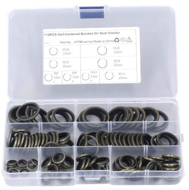 LiebeWH Oil Seal Washer 110 Pcs Bonded Seal Dowty Washer M6 M8 M10 M12 M14 M16 M18 M20 Gasket Assortment of Metal