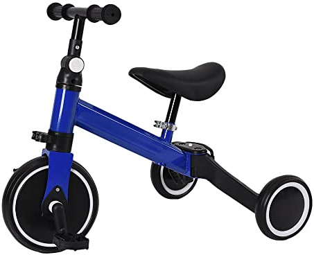 2 in 1 Kinder Dreirad & Laufrad & Balance Bike mit verstellbarem Sitz und Lenker, Kinder Tricycle mit abnehmbaren Pedalen, für Kinder von 1-3 Jahre alt-2 in 1 (blau)