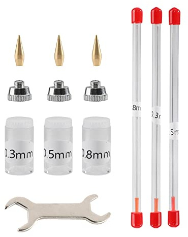 LOVIVER 11 Stück 0,3/0,5/0,8 mm Airbrush-Düsen-Kits Zubehör mit Schraubenschlüssel Langlebige Airbrush-Düsenkappen Airbrush-Ersatzteile für Ersatzteile