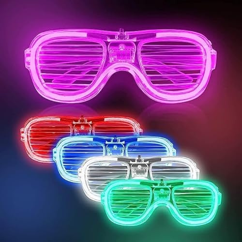 Kovim 5 Pcs Neon Party Glasses Bulk, Light Up Glasses for Graduation Party, Christmas, Birthday, Wedding, Festival - 80s 90s Rave Disco Flashing Party Supplies Favors, Carnival Stocking Fillers