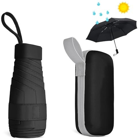 Tyrzol Mini Umbrella with UPFf50+ Protection,Umbrella Compact Umbrella Windproof Strong Mini Folding Travel Umbrella 6 Ribs Mini Travel Sturdy Pocket Umbrella Portable UV Umbrella with Storage Box.