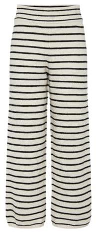 PIECES Pcpenna MW Straight Knit Pants BC Pantalones de Tela, Gorra Blanca Gris/Rayas: Negro, XS Mujeres