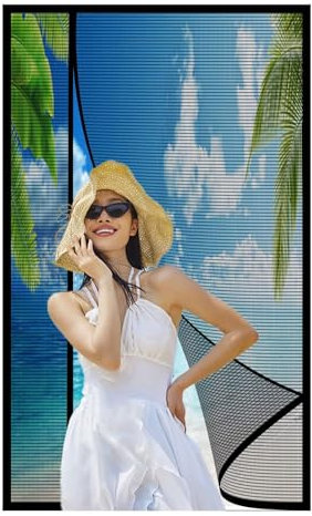 Fly Screen Balcony Door 135x180cm Magnet Insect Protection Roller Blind, Magnetic, Hook and Loop Tape self-Adhesive ex tra Strong, Hook and Loop Tape, pet Friendly, Warehouse, Black