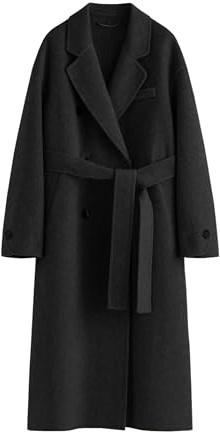 Peaceglad Trench Coat Women 2024 Fall Long Pea Coats Double Breasted Button Lapel Belted Peacoat (Black S)