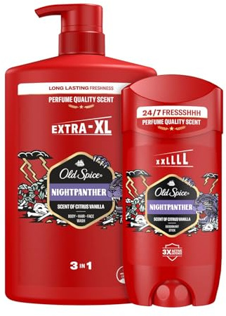 Old Spice Mens Shower Gel and Deodorant Stick Nightpanther Bundle, Value Pack, Body Wash for Men 1000ml and Aluminium Free Roll On Deodorant 85ml