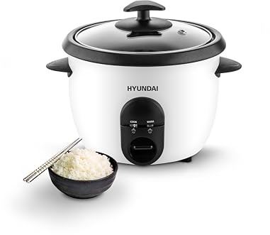 HYUNDAI ELECTRONICS Arrocera RC100 I 1 l para 800 g de arroz, 365 W, calentador de arroz, función de mantenimiento del calor, olla antiadherente, cuchara de arroz y vaso medidor