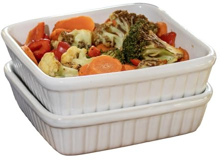 Set of 2 White Square Roasting Dishes Ceramic Small 16cm Oven Baking Tray Serving Pan Bowl