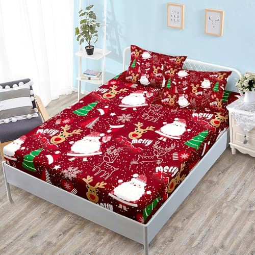 Spannbettlaken 180x200cm Weihnachtsmuster Betttuch Bettlaken 180x200 Polyester Spannbetttuch Bettbezug 180 x 200 Atmungsaktiv Bed Linen Knitterfrei Bettbezug 30cm Tiefe Matratzenbezug