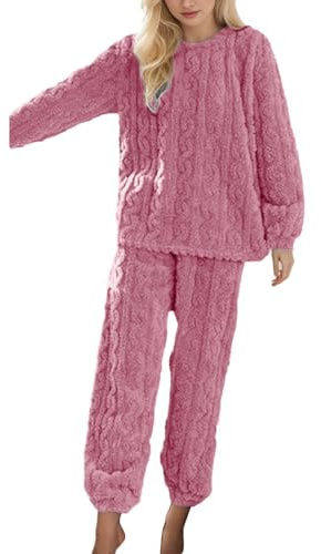 Celanisai Pijama largo de invierno para mujer, conjunto de pijama térmico de 2 piezas, suéter y pantalones largos, ropa de dormir de forro polar, mullido, para ocio, ropa de dormir holgada, cómoda