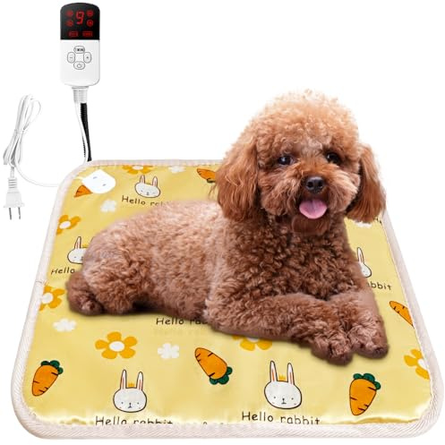 La La Pet Pet Heating Pad 9 Adjustable Temperature 110V Heated Bed with Switch and Power Line Protection Tube PVC Material Mat for Indoor Cats Dogs Rabbits Yellow