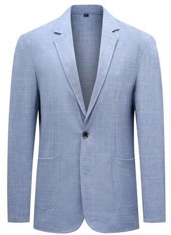 YFFUSHI Blazer Uomo Casual Regular Fit 2 Bottoni Miscela Lino Respirante per Matrimonio Banchetto Quotidiano, Blu, M