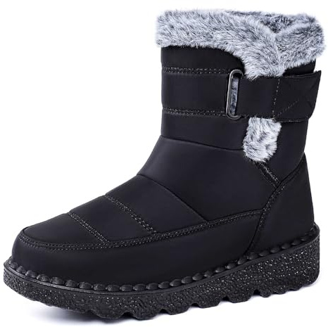 Stivali da Neve Donna Invernali Impermeabili Pelo Calde con Bassi e Strappo Stivaletti Dopo Sci Antiscivolo Scarpe Neve Antinfortunistiche Sneakers Eleganti Casual per Montagna Trekking,Nero,39