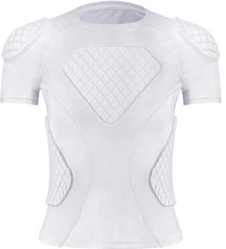 Youth Football Padded Shirt Chest Rib Protector Heart Sternum Shoulder Protection,6-Football Pads Chest Protector Padded Shirt Protective Gear for Football Baseball (White,L)