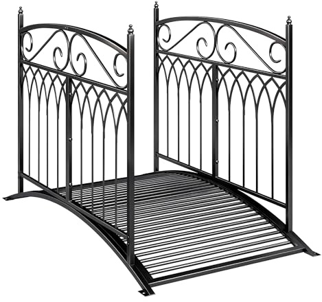 Outsunny Puente de jardín de metal de 135,5 cm con barandilla de seguridad, aspecto antiguo, resistente a la corrosión, puente de metal estable, puente decorativo para estanque de arroyo, fácil