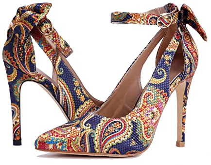 Fashare Damen High Heels mit Schleife hinten sexy Stiletto Knöchelriemen Hochzeitskleid Pumps Schuhe, Mehrfarbig (Mehrfarbig), 40.5 EU