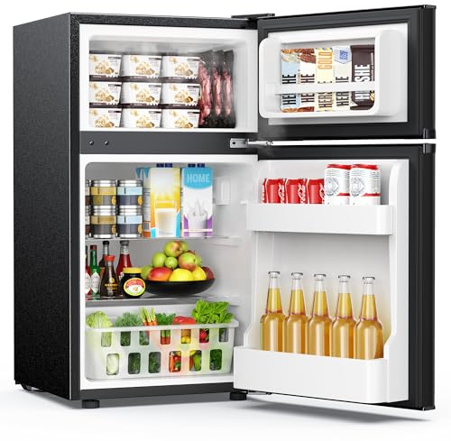 EUHOMY Mini Fridge with Freezer, 3.2 Cu.Ft Mini Refrigerator, Dorm Fridge with 2 Door For Bedroom/Apartment/Office-Food Storage Cooling Drink, Black