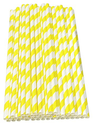 Haobase 50 cannucce di carta biodegradabili, per cocktail, caffè, bevande fredde (giallo)