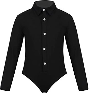 Yeahdor Kinder Jungen Body Langarm Strampler Overall Slim Fit Hemd Langarmbody Tanzhemd Latein Ballsaal Tanzkostüm Schwarz 134-140