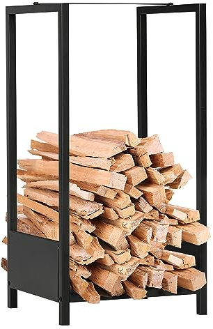 Outsunny Kaminholzregal Brennholzregal Feuerholzregal Kaminholzlager, Stapelhilfe für Brennholz Kaminholzunterstand für Garten Balkon Stahl Schwarz 39 x 35 x 76 cm