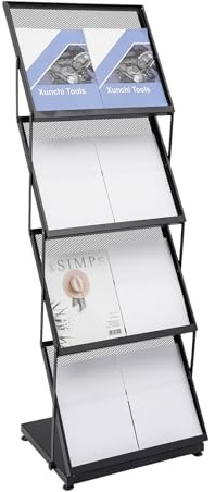 UHDUIG Expositor de Revistas Soporte Para Portafolletos Plegable de 4 Niveles, A3, Soporte Para Folletos de Suelo, Formato Vertical, Plegable, Para Casa, Oficina, Expositor