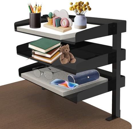 GDWD klämbar skrivbordsorganisatör hylla, skrivbordshylla klämbar, 3 våningar Clip On Desk Hylla, kolstål skrivbord hyllfäste klämhylla för hem kontor bord datorbord