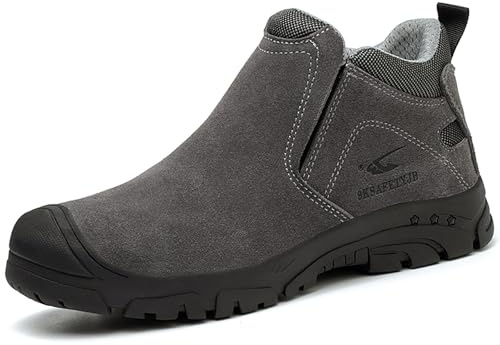 ZWCLSH Welder S3 Schweisserschuhe Classic S3 Schweisserstiefel, Sicherheitsschuhe aus wasserabweisendem Wildleder für industrielle Schweissarbeiten,ölbeständig,918 Grey,41 EU