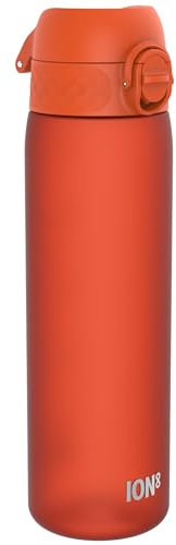 ion8 Trinkflasche, 500 ml, Auslaufsicher, Einhandöffnung, Sichere Verriegelung, Spülmaschinenfest, BPA-frei, Tragegriff, Klappdeckel, Leicht zu Reinigen, Klimaneutral, Orange